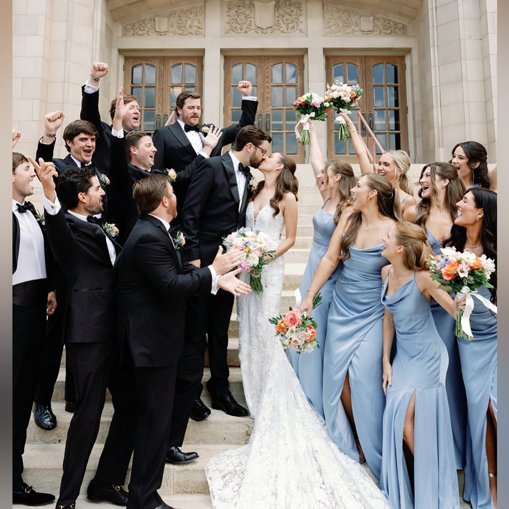 Birdy Grey Matte Satin Dusty Blue Bridesmaid Dress - Picture 5 of 6